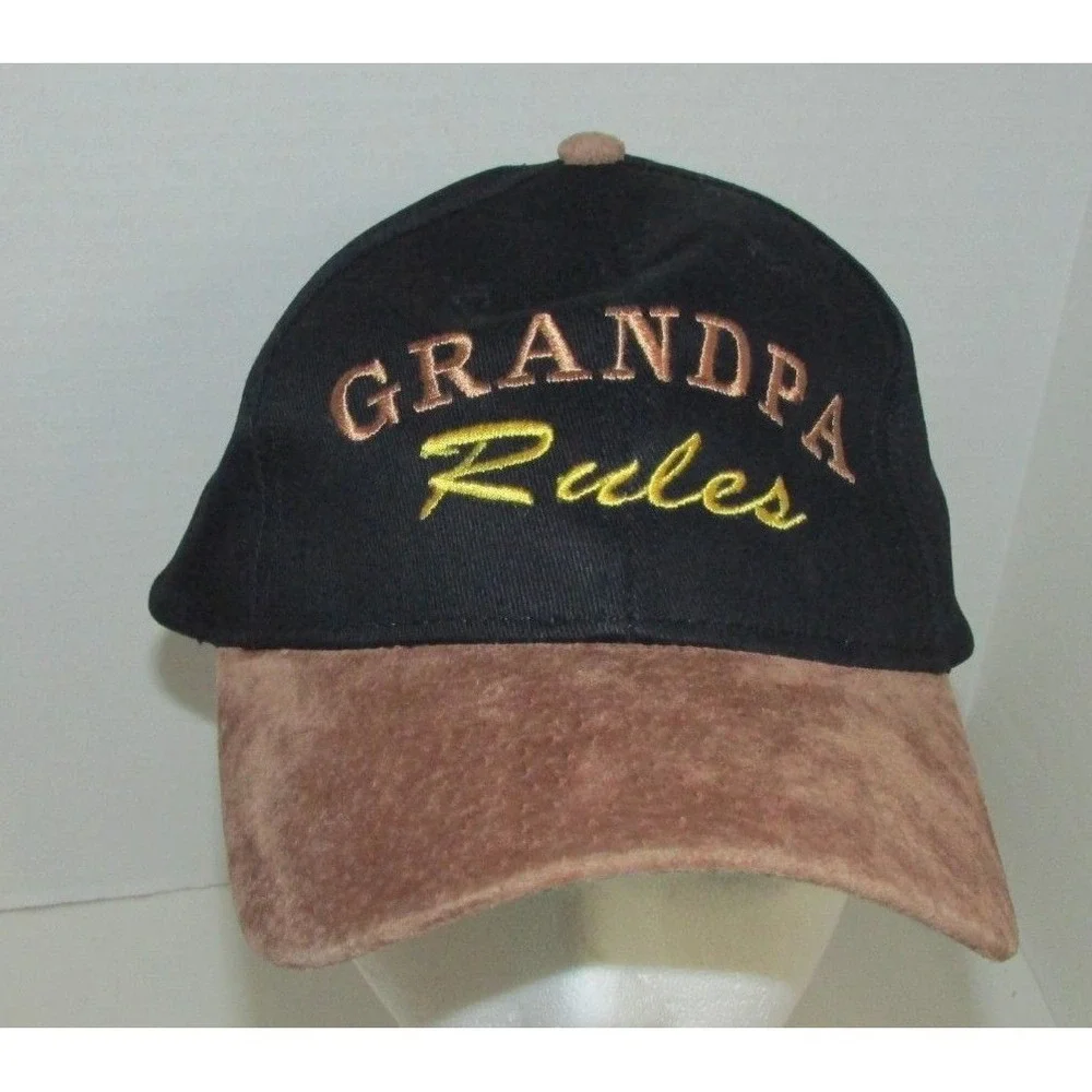 Grandpa Rules black‎ brown suede embroidered baseball hat cap adjustable